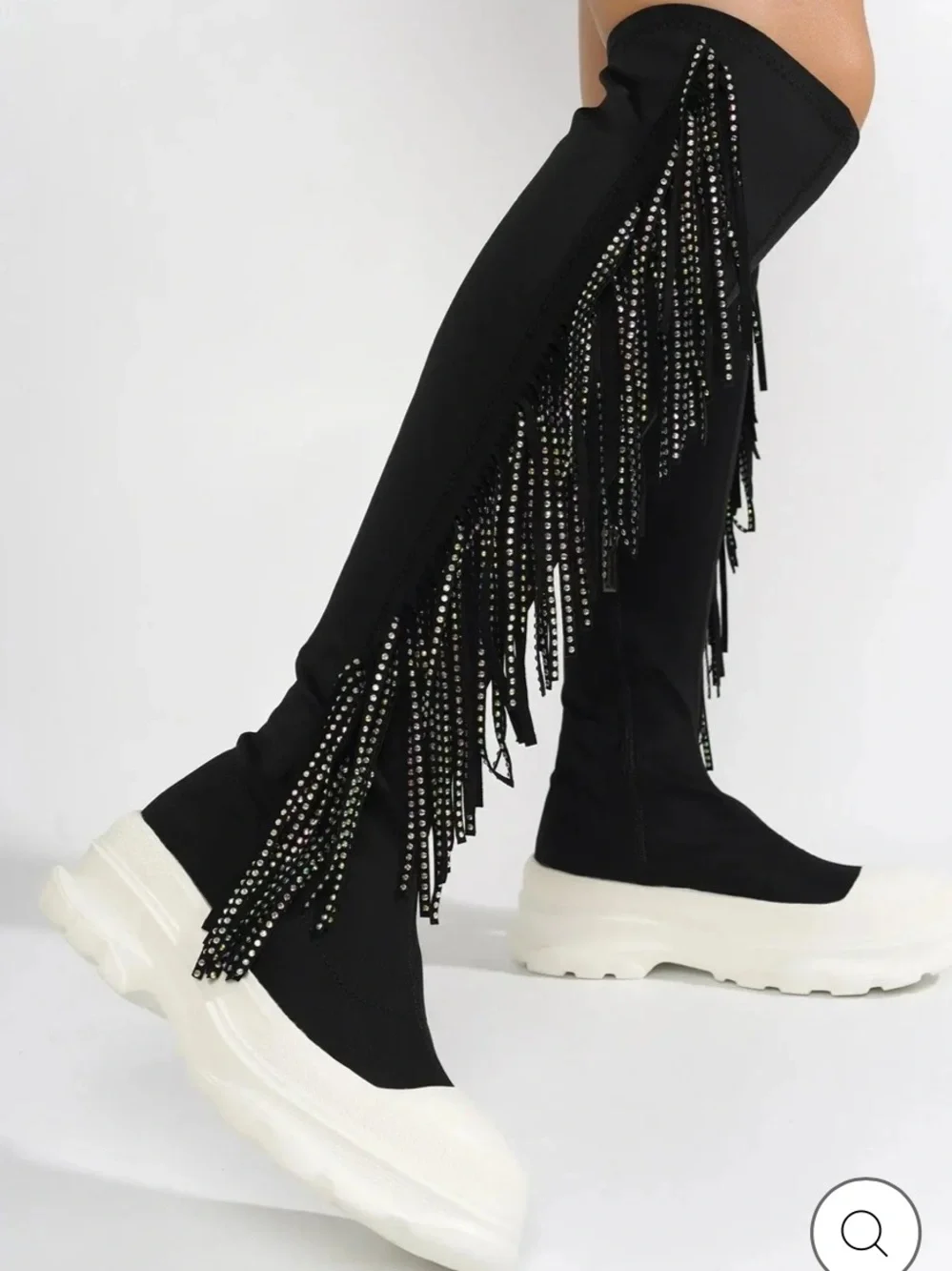 Cape Robbin ARETHA - BLACK THIGH HIGH BOOTS with Multicolor Beaded Fringe
